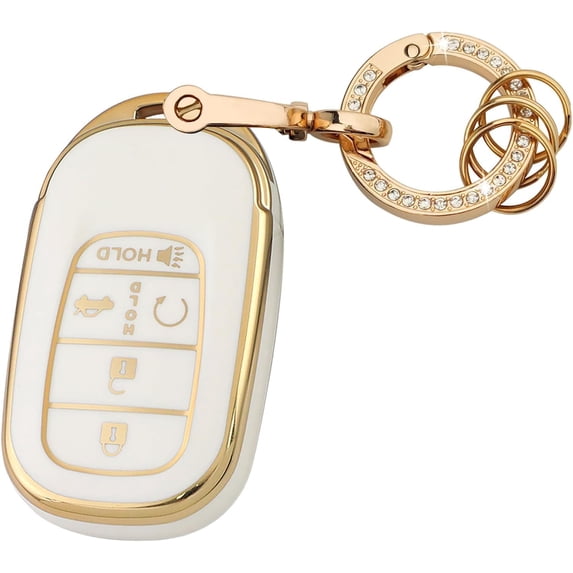 Key Fob Cover Compatible with Honda Accord Civic HR-V CR-V Pilot Sport SI EX EX-L Touring 2022-2026 Keychain Case Holder Protector,White, Keyring
