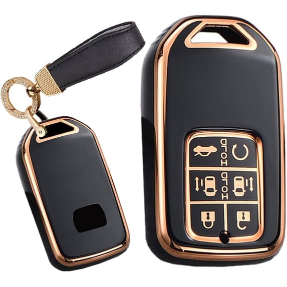 Key Fob Cover Compatible with Honda Odyssey Freed Elysion 2016-2023 6 Button Keychain Case Holder Protector,R-Black