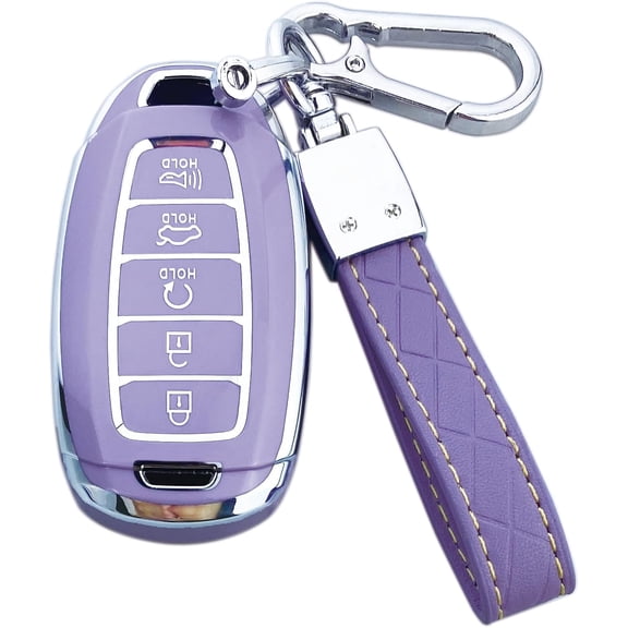 Key Fob Cover Compatible with Hyundai Palisade Elantra Kona Accent Azera Veloster 5 Button Keychain Case Holder Protector,Purple,5-button