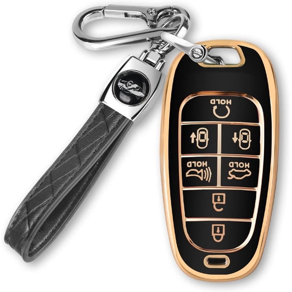 Key Fob Cover Compatible with Hyundai Sonata Santa Fe Tucson 2020-2023 7 Button TPU Keychain Case Holder Protector,A:black
