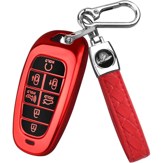 Key Fob Cover Compatible with Hyundai Sonata Santa Fe Tucson 2020-2023 7 Button TPU Keychain Case Holder Protector,B:red