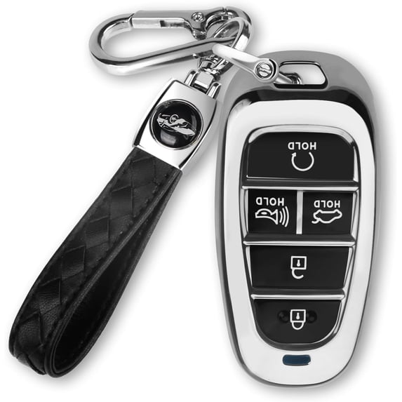 Key Fob Cover Compatible with Hyundai Sonata Santa Fe Tucson 2024-2021 Keychain Case Holder Protector,B:silver