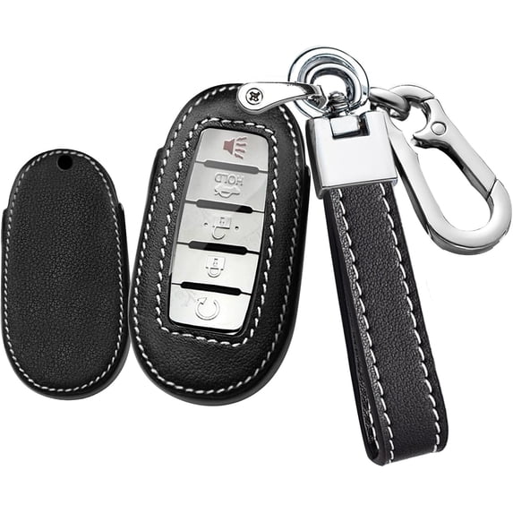 Key Fob Cover Compatible with Infiniti Q50 Q60 QX50 QX55 QX60 5 Button Keychain Case Holder Protector,Leather Keychain-black