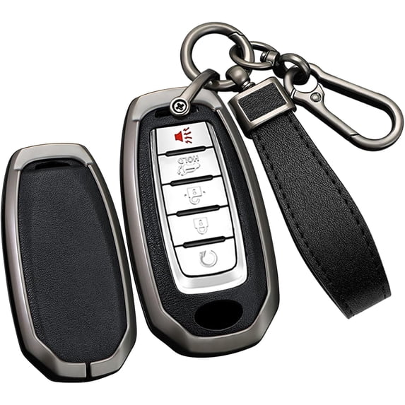 Key Fob Cover Compatible with Infiniti Q50 Q60 QX50 QX55 QX60 5 Button Keychain Case Holder Protector,Long Keychain-black