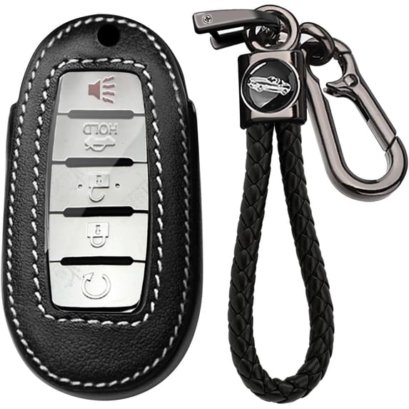 Key Fob Cover Compatible with Infiniti Q50 Q60 QX50 QX55 QX60 5 Button Keychain Case Holder Protector,Long Keychain-black
