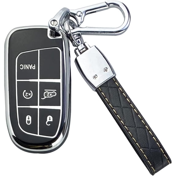 Key Fob Cover Compatible with Jeep Grand Cherokee Compass Cherokee Renegade Keychain Case Holder Protector,Black