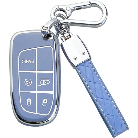 Key Fob Cover Compatible with Jeep Grand Cherokee Compass Cherokee Renegade Keychain Case Holder Protector,Blue