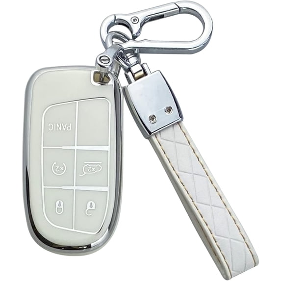 Key Fob Cover Compatible with Jeep Grand Cherokee Compass Cherokee Renegade Keychain Case Holder Protector,White