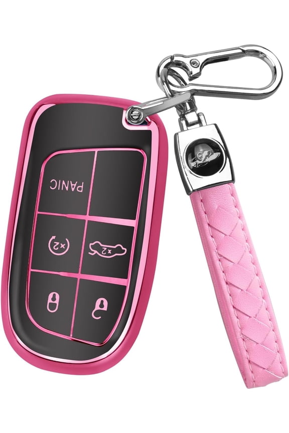 Key Fob Cover Compatible with Jeep Grand Cherokee Renegade Dodge RAM Durango Challenger Keychain Case Holder Protector,Pink,5 Buttons