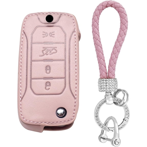 Key Fob Cover Compatible with Jeep Renegade 2015-2020 Keychain Case Holder Protector,long keychain-Pink