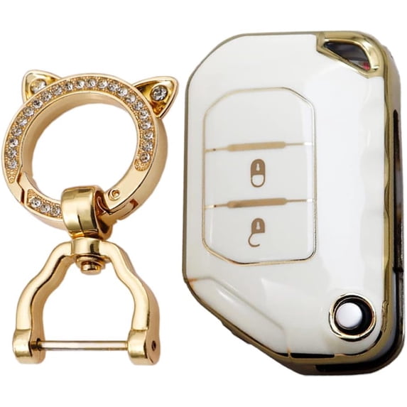 Key Fob Cover Compatible with Jeep Wrangler JL JLU Gladiator Keychain Case Holder Protector,C White