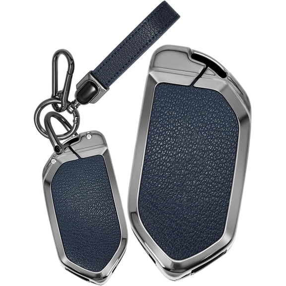 Key Fob Cover Compatible with Kia K5 2026 Sportage 2025 2024 2023 Telluride Carnival Sorento EV5 EV6 EV9 Metal & Leather Car Key Case,Keychain-A-Blue