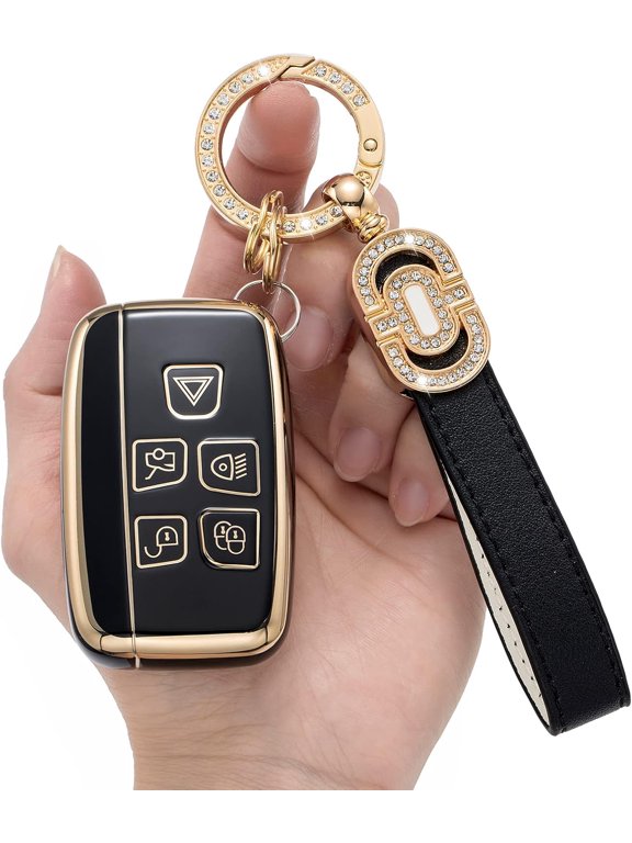 Key Fob Cover Compatible with Land Rover Discovery Range Rover Defender 2013-2017 5 Button TPU Keychain Case Holder Protector,A(black)