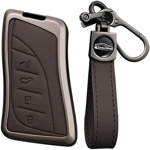Key Fob Cover Compatible with Lexus ES IS LS LC NX RX LX RC GX UX TX 2018-2025 4 Button Keychain Case Holder Protector,Brown-Long keychain