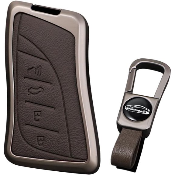 Key Fob Cover Compatible with Lexus ES IS LS LC NX RX LX RC GX UX TX 2018-2025 4 Button Keychain Case Holder Protector,Brown-Short keychain