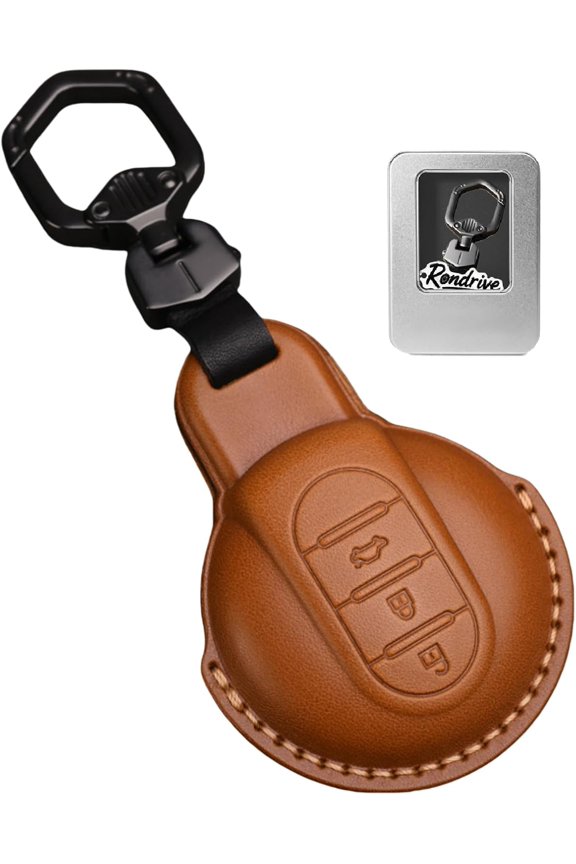Key Fob Cover Compatible with MINI Cooper Hardtop Clubman Countryman Paceman Keychain Case Holder Protector,Light Brown