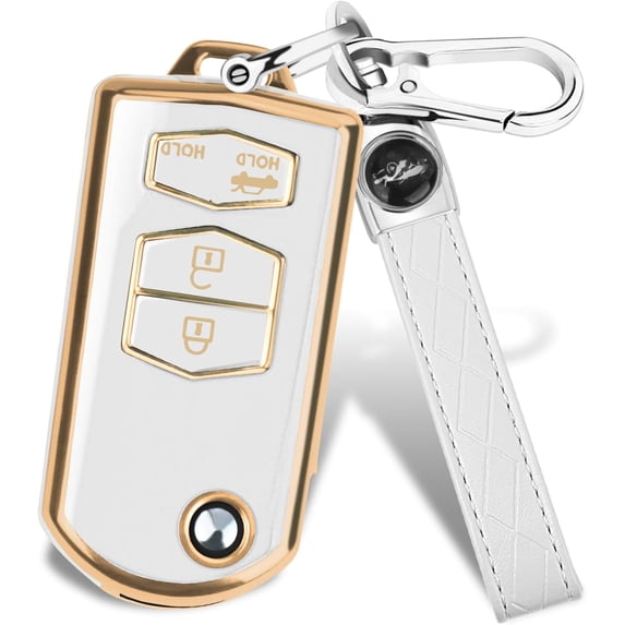 Key Fob Cover Compatible with Mazda 3 6 8 CX-3 CX-5 CX-7 CX-9 Miata MX-5 RX-8 Keychain Case Holder Protector,Gold-white