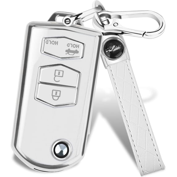 Key Fob Cover Compatible with Mazda 3 6 8 CX-3 CX-5 CX-7 CX-9 Miata MX-5 RX-8 Keychain Case Holder Protector,Silver-white