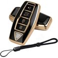 thumbnail image 1 of Key Fob Cover Compatible with Mitsubishi Outlander 4 Button TPU Metal Silicone Keychain Case Holder Protector,Gold Black C, 1 of 7