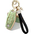 thumbnail image 1 of Key Fob Cover Compatible with Mitsubishi Outlander 4 Button TPU Metal Silicone Keychain Case Holder Protector,Gold Green A, 1 of 7
