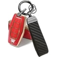 thumbnail image 1 of Key Fob Cover Compatible with Mitsubishi Outlander 4 Button TPU Metal Silicone Keychain Case Holder Protector,Gold Red B, 1 of 7