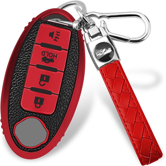 Key Fob Cover Compatible with Nissan Altima Rogue Sentra Maxima Keychain Case Holder Protector,4-Button-red