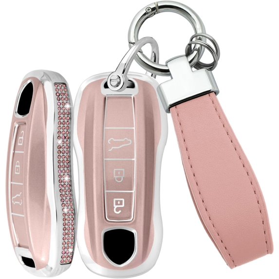 Key Fob Cover Compatible with Porsche Panamera Cayenne Taycan 911 Carrera 2017-2025 Keychain Case Holder Protector,new style-3-btn-pink