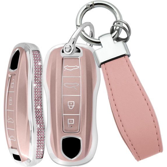 Key Fob Cover Compatible with Porsche Panamera Cayenne Taycan 911 Carrera 2017-2025 Keychain Case Holder Protector,new style-4-btn-pink