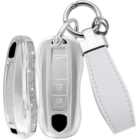 Key Fob Cover Compatible with Porsche Panamera Cayenne Taycan 911 Carrera 2017-2025 Keychain Case Holder Protector,new style-4-btn-silver