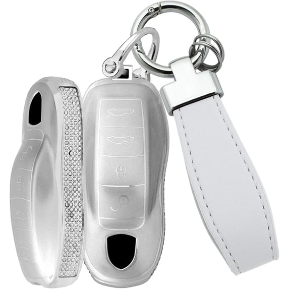 Key Fob Cover Compatible with Porsche Panamera Cayenne Taycan 911 Carrera 2017-2025 Keychain Case Holder Protector,older style-4-btn-silver