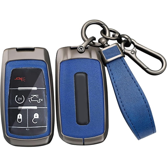 Key Fob Cover Compatible with Ram 1500 2500 3500 4500 5500 Leather Keychain Case Holder Protector,Blue