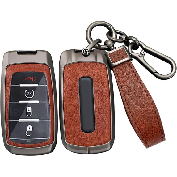 Key Fob Cover Compatible with Ram 1500 2500 3500 4500 5500 Leather Keychain Case Holder Protector,Brown