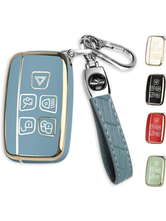 Key Fob Cover Compatible with Range Rover Evoque Sport Velar Discovery LR4 Jaguar F‑Pace F‑Type XE XF XJ Key Case Shell with Keychain,Blue