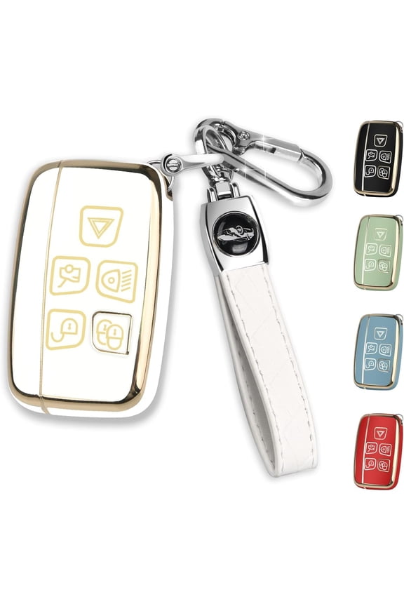 Key Fob Cover Compatible with Range Rover Evoque Sport Velar Discovery LR4 Jaguar F-Pace F-Type XE XF XJ Keychain Case Holder Protector,White