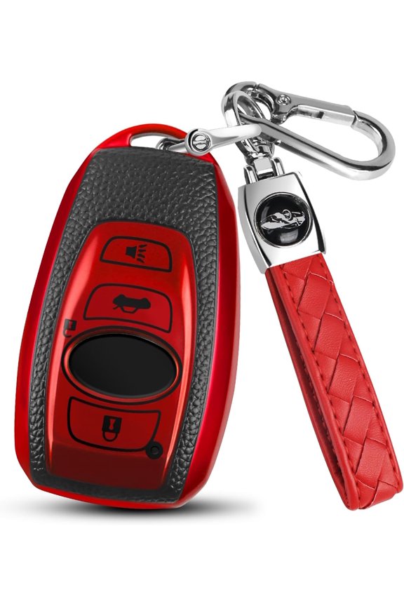 Key Fob Cover Compatible with Subaru Outback Crosstrek Ascent Impreza Forester WRX BRZ Legacy Keychain Case Holder Protector,A-Red