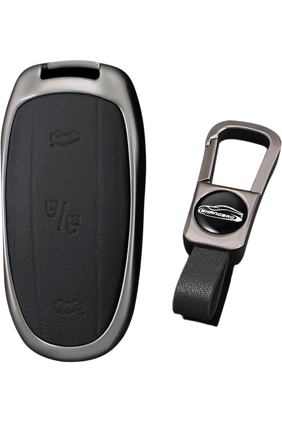 Key Fob Cover Compatible with Tesla Model X 2021-2025 Leather/Metal 4 Button Keychain Case Holder Protector,C Black