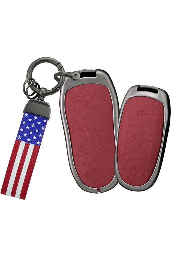 Key Fob Cover Compatible with Tesla Model X 3 Button Keychain Case Holder Protector,Usa Flag Keychain-red