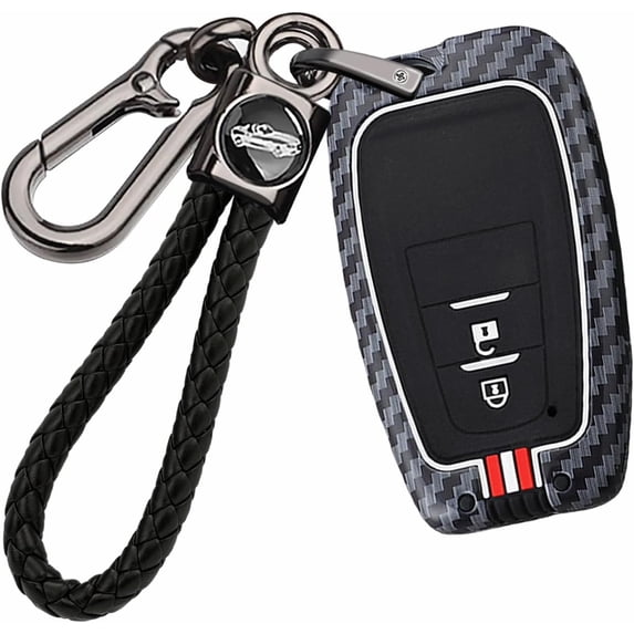 Key Fob Cover Compatible with Toyota 2017-2025 Keychain Case Holder Protector,2-btn-white-red-strips