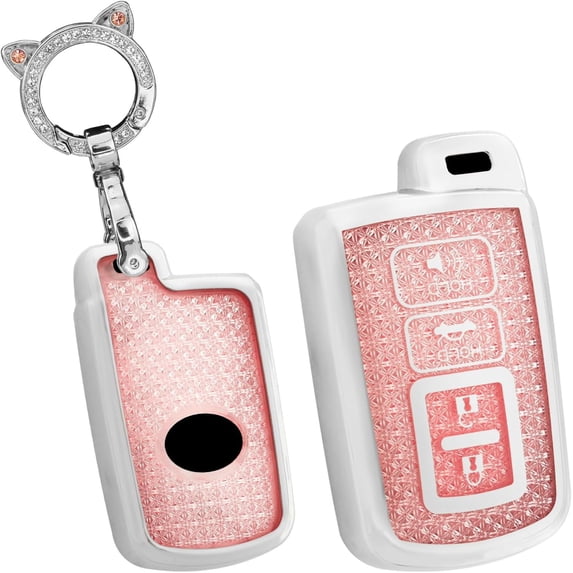 Key Fob Cover Compatible with Toyota Avalon Camry Corolla Highlander RAV4 2018-2024 4 Button Keychain Case Holder Protector,Cat Keychain-pink