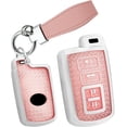 thumbnail image 1 of Key Fob Cover Compatible with Toyota Avalon Camry Corolla Highlander RAV4 2018-2024 4 Button Keychain Case Holder Protector,Leather Keychain-pink, 1 of 9