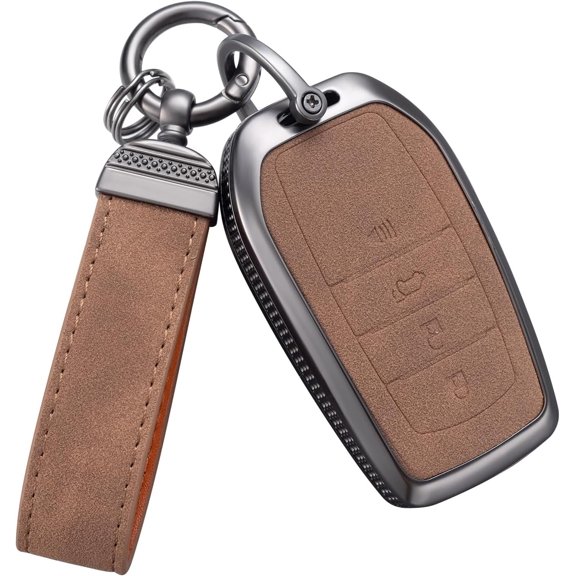 Key Fob Cover Compatible with Toyota Avalon Camry Corolla RAV4 Sequoia Highlander 2015-2024 4 Button Keychain Case Holder Protector,1,model2-Brown