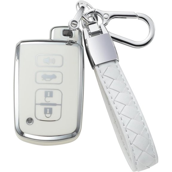 Key Fob Cover Compatible with Toyota Avalon Camry Corolla RAV4 Sequoia Highlander 2020 4 Button Keychain Case Holder Protector,1,white