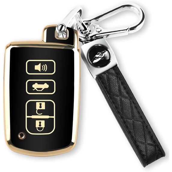 Key Fob Cover Compatible with Toyota Avalon Camry Corolla RAV4 Sequoia Highlander Tacoma Tundra 4Runner 4 Button Keychain Case Holder Protector,black