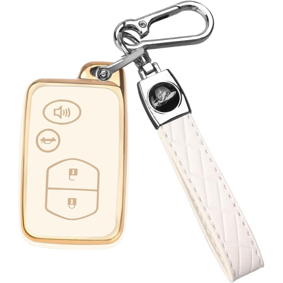 Key Fob Cover Compatible with Toyota Camry Avalon Corolla Highlander Prius RAV4 Venza Keychain Case Holder Protector,Gold-white