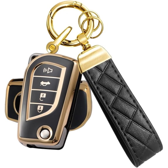 Key Fob Cover Compatible with Toyota Camry Corolla 2018-2026 4 Button Keychain Case Holder Protector,Gold Black