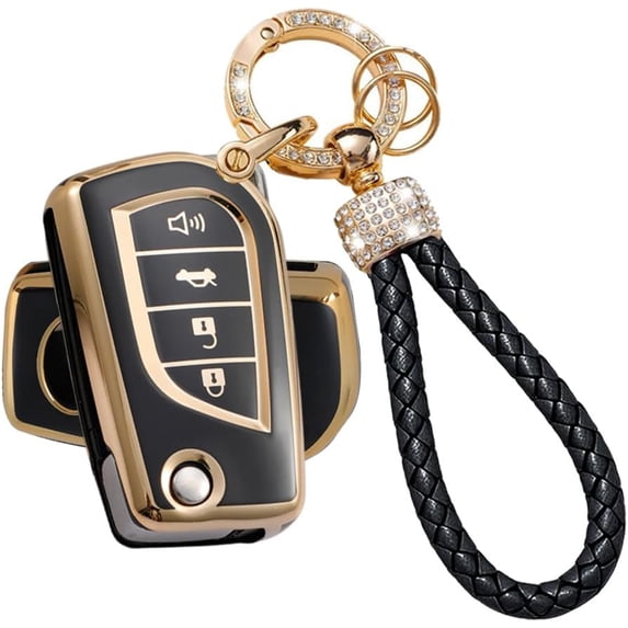 Key Fob Cover Compatible with Toyota Camry Corolla 2018-2026 4 Button Keychain Case Holder Protector,Gold Black