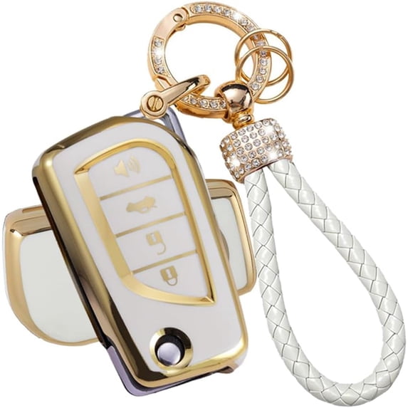 Key Fob Cover Compatible with Toyota Camry Corolla 2018-2026 4 Button Keychain Case Holder Protector,Gold White