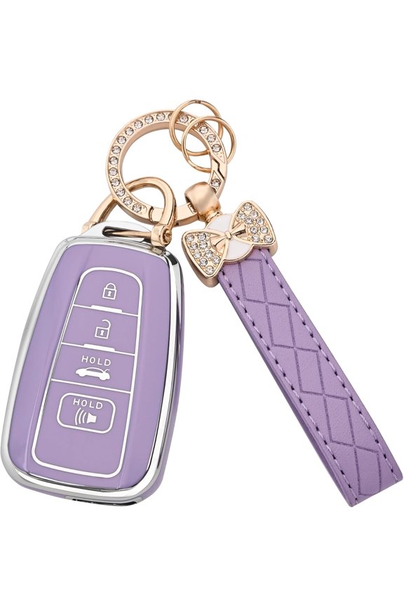 Key Fob Cover Compatible with Toyota Camry RAV4 Highlander Corolla Avalon C-HR Prius GT86 2018-2024 4 Button Keychain Case Holder Protector,Purple