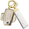 thumbnail image 1 of Key Fob Cover Compatible with Toyota Camry SE/LE 2018-2024 Corolla LE 2020-2026 4 Button Keychain Case Holder Protector,Gold White, 1 of 6
