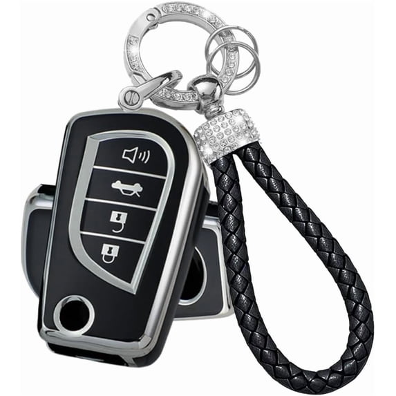 Key Fob Cover Compatible with Toyota Camry SE/LE 2018-2024 Corolla LE 2020-2026 4 Button Keychain Case Holder Protector,Silver Black